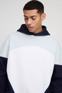 High Quality Men's Oversized Boxy <b>Colour</b> Block Hooded Short Tracksuit Premium Quality Breathable Casual Wear Pullover Tracksuit - Product Image 3