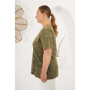 RMG Plus Size Piece Dyed 100% Cotton Casual T-shirt for Women, Comfortable Khaki Short Sleeve Top - Product Image 5
