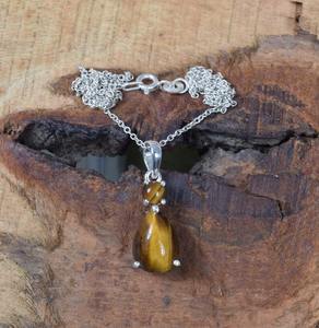 Colgante de Piedra Ojo de Tigre para Mujer, Joyería de Plata Estilo Boho, Plata de Ley 925, Colgante Hecho a Mano de Moda, Regalo - Product Image 4