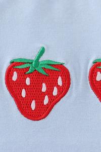 Ropa Infantil Honeydew, Lindo Vestido Azul Burbuja para Bebé con Bordado de Fresa, Algodón Suave Lavable, Traje de Verano con Cierre de Broche - Product Image 2