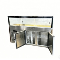 Vitrina Refrigerada y Congeladora Combinada de 1.8m, de Acero Inoxidable, 5 Puertas, con Ruedas, Parte Superior Refrigerada y Parte Inferior Congelada, para Supermercados y Panaderías