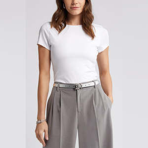 Camisetas informales de manga corta para mujer Camisetas ajustadas de color sólido de alta calidad para mujer en material de alta calidad personalizado - Product Image 3