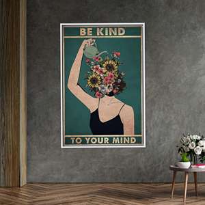 Lienzo Impreso: Arte Inspirador de Bienestar con la Frase 'Be Kind to Your Mind', Enmarcado en Blanco - Product Image 1