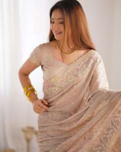 Style moderne à la mode dernière tendance beau concepteur fantaisie écraser avec paillettes broderie Saree femme mode exportateur - Product Image 5