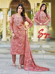 Maruti Fashion's Traditional Two-Tone Rayon Fabric Bordado Work New Catalog Women's Wedding Top Pant Dupatta Set - Product Image 6