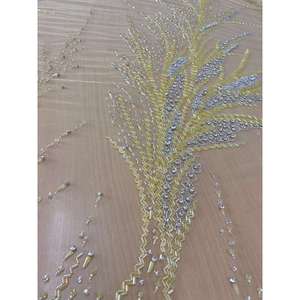 Tela de Diseño 100% Poliéster, Color Amarillo Mantequilla, con Encaje y Bordado de Cristales, Estilo Jacquard Transparente - Product Image 2
