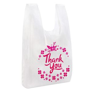 Sacs de T-shirts en plastique recyclables imprimés par gravure d'emballage personnalisé pour les achats en supermarché - Product Image 1