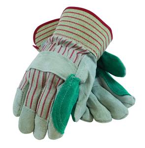 GUANTES DE TRABAJO DE PALMA DE CUERO DE VAQUERA DIVIDIDO TALLA XS VERDE GOMA 3 \ "PUÑO DE SEGURIDAD con FORRO POLAR DE ALGODÓN SOLDADURA DE CONSTRUCCIÓN - Product Image 2