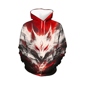 Sweat à capuche oversize pour homme 100% coton avec motif animal loup en sublimation, motif animal, poche d'hiver - Product Image 6