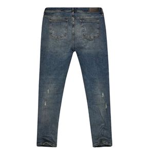 Jean Slim pour homme vieilli bleu sable taille moyenne déchiré denim jambe fuselée robuste style streetwear jean extensible - Product Image 6