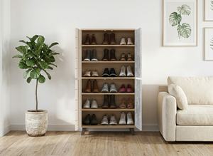 Mueble Zapatero Moderno y Elegante de 4 Puertas y 6 Niveles para 18 Pares de Zapatos, Modelo SC503, Roble Somana Claro, Mármol Claro - Product Image 2