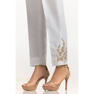 Pantalones de Mujer de Cintura Alta, 100% Seda Natural Blanca, Bordados, de Satén y Chifón, Transpirables, Formales, TR-24-30, con Decoraciones Bordadas - Product Image 2