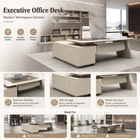 Bureau de direction en forme de L de luxe avec armoire de rangement, pieds sculpturaux, grande table de patron pour bureau de PDG ou directeur