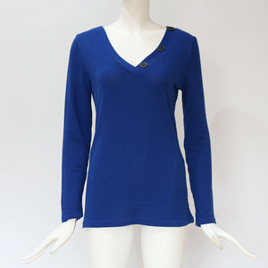 Camiseta de manga larga con cuello de pico sexy para mujer, camiseta informal con cuello de pico y botones, camiseta de talla grande para mujer - Product Image 6