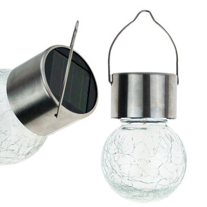 TG60452 SOLAR LED LAMP <b>GARDEN</b> GLASS DECORATIVE PENDANT LIGHT BALL <b>HOOK</b> BALCONY - Product Image 1