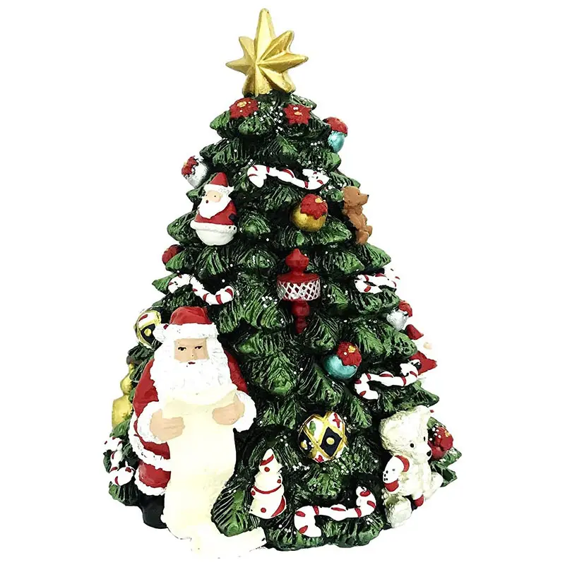 Resin Musical Revolving Christmas Tree with Santa Claus Polyresin Christmas Music Box