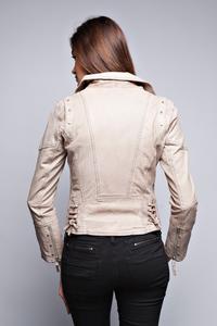 เสื้อแจ็คเก็ตหนังสำหรับผู้หญิงเสื้อโค้ทหนังแกะสั้นน้ำหนักเบาทรงสลิมฟิต - Product Image 2