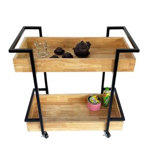 HOLA KB68037 2-Tier Standing Mobile <b>Shelf</b> Iron and Rubber Wood Frame for Living Room Space - Product Image 2