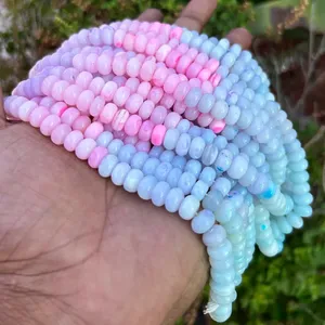 ลูกปัดโอปอลทรงกลมหลายสีเรียบ8-9มม. สีลูกกวาดธรรมชาติสีฟ้าอ่อนสีชมพูม่วงเงาอัญมณีหลวมเครื่องประดับ DIY - Product Image 4