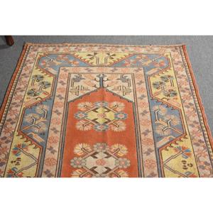 4.2x6.4 ft Area Vintage Turkish Rug, <b>Red</b> Floral <b>Wool</b> Rug - Product Image 4