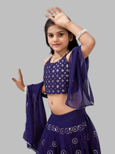 Shoryam - Lehenga Choli de Georgette Azul Marino para Niñas, con Lentejuelas y Dupatta; Ropa Étnica Infantil para Fiestas en Todas las Temporadas - Product Image 5