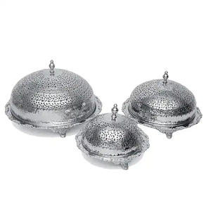 Tazón de servicio de diseño clásico de color plateado para Ramadán, juego decorativo de tres lujos, tazón de fecha de almacenamiento Khajoor árabe - Product Image 1