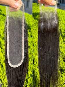 Peluca de cierre frontal de encaje de cabello humano crudo Material de encaje con pelos individuales atados a la base una gran línea de cabello de peluca - Product Image 2