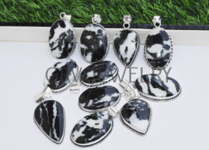 Lot en gros de pendentifs ethniques faits à la main en jaspe de buffle, plaqués argent sterling 925, parfaits pour les cadeaux de mariage et de fiançailles - Product Image 4