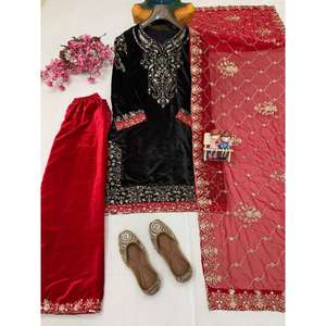 Salwar Kameez de Terciopelo de Alta Calidad para Mujer, Mangas Largas, Elegante Dupatta de Georgette, para Fiestas, Uso Diario, Secado Rápido, para Todas las Temporadas - Product Image 6