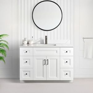 Gabinete clásico de calidad de tocador de baño de roble blanco con fregadero fabricado por Premium Furniture Company para uso en la cocina - Product Image 3