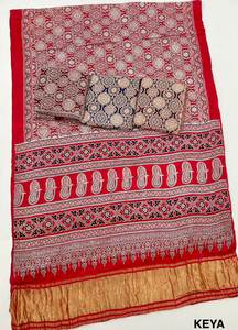 Occasional Wear Pure Modal Ajrakh With Lagadi Patta And Handblock Print Work <b>Saree</b> <b>Woman</b> Fashion Manufacturer From Surat India - Product Image 6