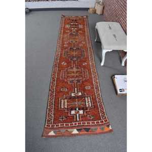 Turkish Rug, <b>Runner</b> 2.8x11.5 ft Vintage Rug, <b>Red</b> Persian Wool Rug - Product Image 1