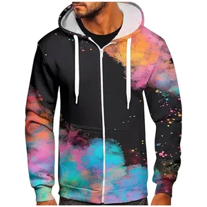 Özel yüksek kaliteli Streetwear Hoodie polar boş Zip Up Vintage çift katmanlı asit yıkama güneş soluk sıkıntılı cepler Hoodies