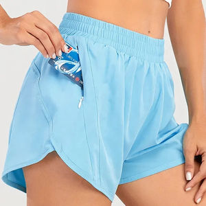 Pantalones cortos de yoga para mujer al por mayor pantalones de secado rápido de poliéster entrenamiento cintura elástica con bolsillos pantalones cortos deportivos para correr para mujer con logotipo - Product Image 4