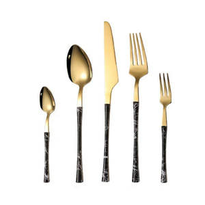 High Quality American Style Stainless Steel <b>Cutlery</b> Elegant <b>Black</b> Handled 5-Piece <b>Set</b> Gold Plated Eco-Friendly for Parties - Product Image 1