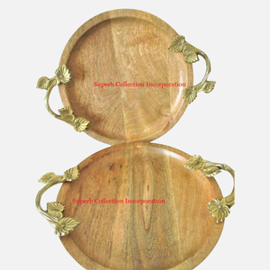 ถาดไม้ธรรมชาติพร้อมที่จับใบไม้ถาดเสิร์ฟขนมและผลไม้ดีไซน์ทันสมัยสำหรับอุปกรณ์ตกแต่งบ้านขายดี - Product Image 4