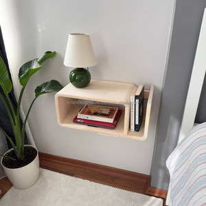 Solid Oak Floating Nightstand Modern Minimalist Handmade Scandinavian Design Bedroom Furniture <b>Storage</b> Eco-Friendly 2-<b>Drawer</b> - Product Image 2