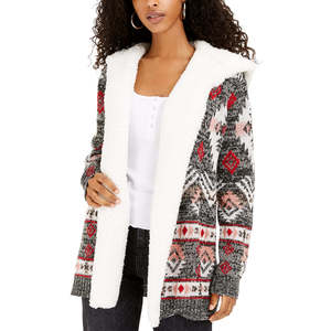 Crave Frame Juniors' Large Sherpa Trim <b>Cardigan</b> Winter Gray Color - Product Image 1