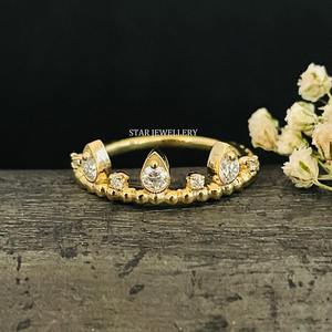 Anillo de boda de diamante natural apilable de oro sólido de 14K. - Product Image 5