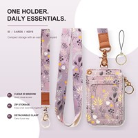 Dompet Kartu Bisnis Polyester Anti RFID Custom Print dengan 25 Desain, Jendela ID, 5 Slot Kartu, Tali Leher/Pergelangan Tangan