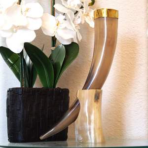 Tasse Viking à boire pour moulage jante en laiton avec support en corne à vendre meilleure qualité Buffalo Ox Corne à boire naturelle BY HF CRAFTS - Product Image 1