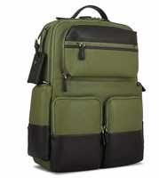 Sac à dos de voyage vintage unisexe en cuir bicolore vert olive et marron, grand sac pour ordinateur portable, sac de bureau, sac à dos de jour