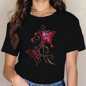 Camisetas de Mujer de Marca de Lujo con Logotipo Personalizado OEM, con Pedrería Brillante, 100% Algodón, Básicas, de Peso Pesado, Corte Regular - Product Image 1