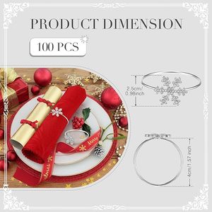 Anillo para Servilletas con Diseño de Copo de Nieve de Cristal |   Porta Servilletas de Metal con Pedrería para Decoración de Mesa de Comedor en Navidad, Bodas, Acción de Gracias y Fiestas - Product Image 3
