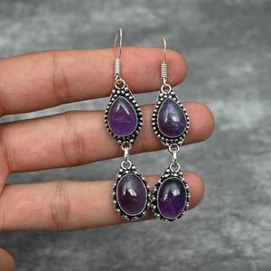Amethyst Earrings 925 Sterling Silver Handmade Gemstone Earrings Jewelry Gift For Her Mother Elegant Amethyst Jewelry - Product Image 1
