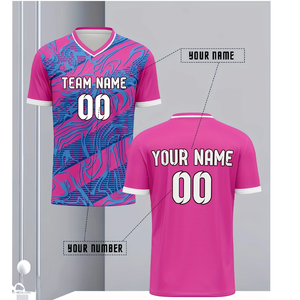 Maillot de football américain sur mesure, rose et bleu, impression numérique premium, sublimation, haut court d'équipe, offre variée - Product Image 2