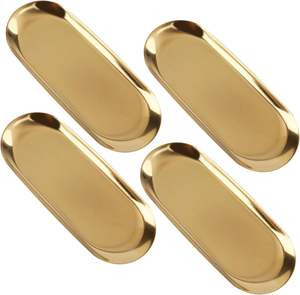 Plateau de bain moderne en acier inoxydable doré avec design élégant antidérapant BASE organisateur de salle de bain de luxe pour articles de toilette et produits de bain - Product Image 1