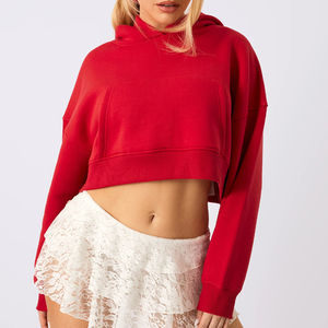 Best Selling Ladies Winter Knitted <b>Sweatshirt</b> Cotton Long <b>Sleeve</b> Cropped Hoodie Custom Casual Front Badge OEM Service Available - Product Image 4