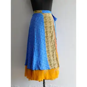 Tela con estampado floral Magic Wrap Faldas de seda Exportador indio Vestido reversible de seda para mujeres Faldas al por mayor para ella