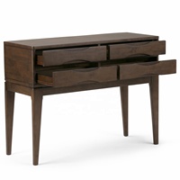 Mid-Century Modern Klappbarer 4-Schubladen Konsolentisch Dunkelbraune Oberfläche Massivholz Villa Flur Deko Hauseingang Hotel Wohnzimmer